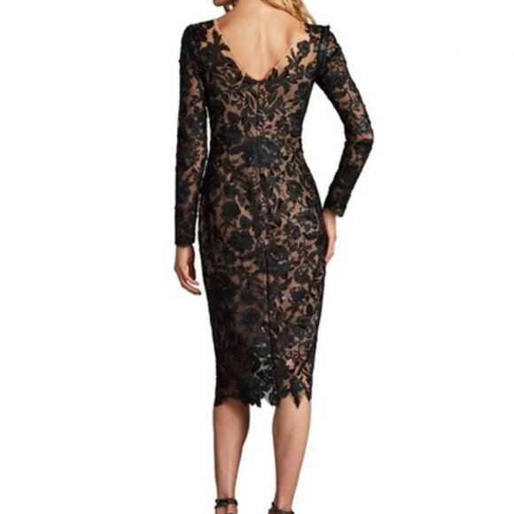 Tadashi Shoji Black Nude Senoia Sequin Embroidered Illusion Dress - Picture 3 of 4
